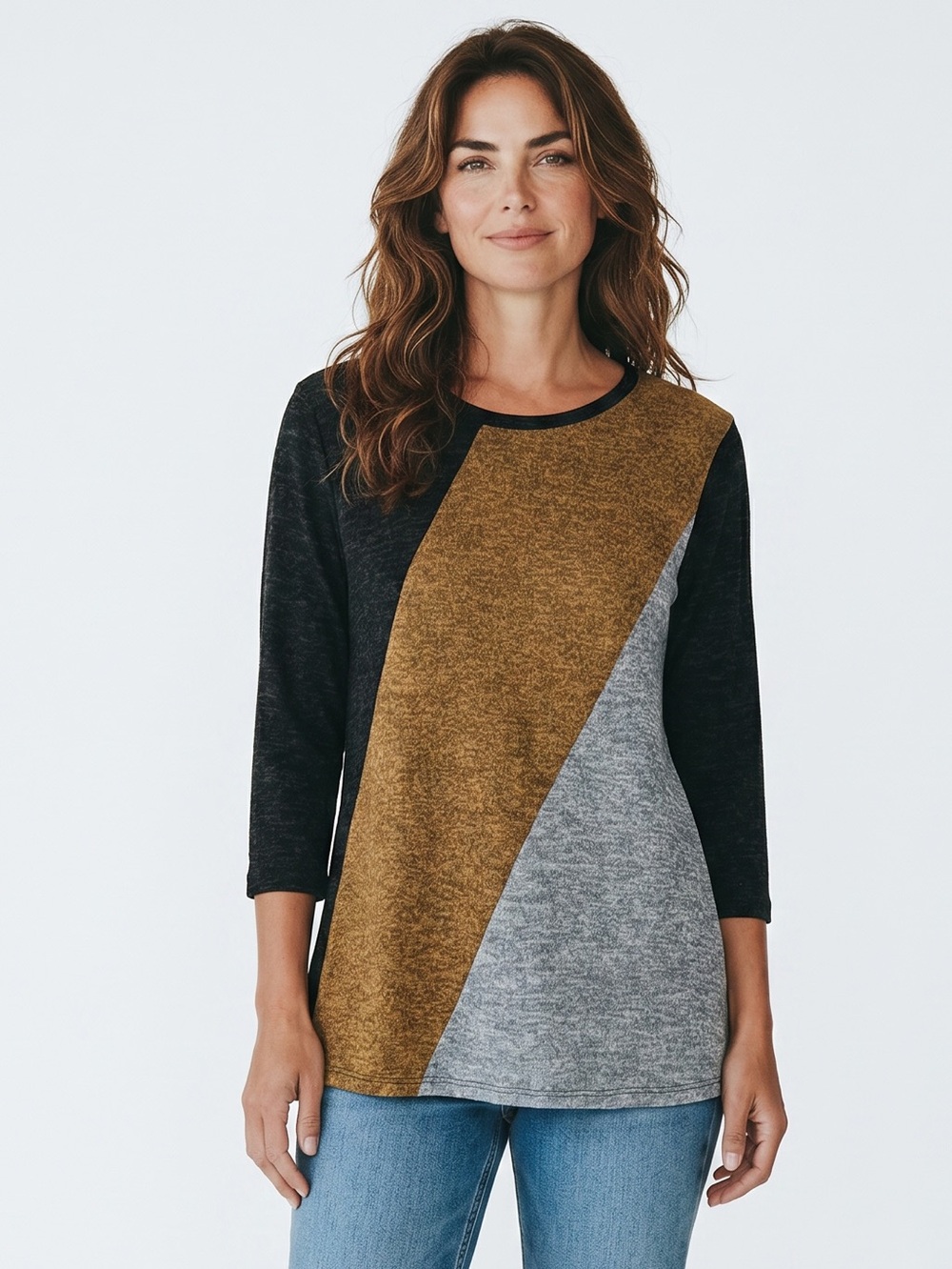 FAITH and JOY Los Angeles Colorblock Diagonal Stripe Sweater Top Size L